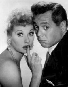 Black and white photo of Lucy and Desi